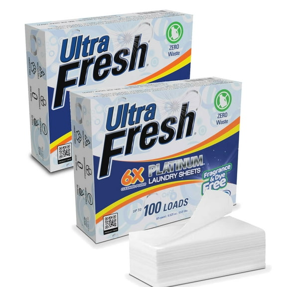 Ultra Fresh Platinum 6X Laundry Detergent Sheets, Fragrance & Dye Free, 2 Pack