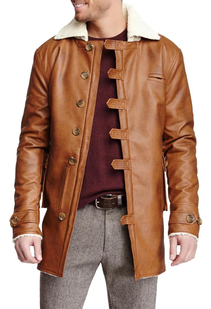 Seduka Men's Faux Leather Jacket w/Sherpa Lining-XL-Brown