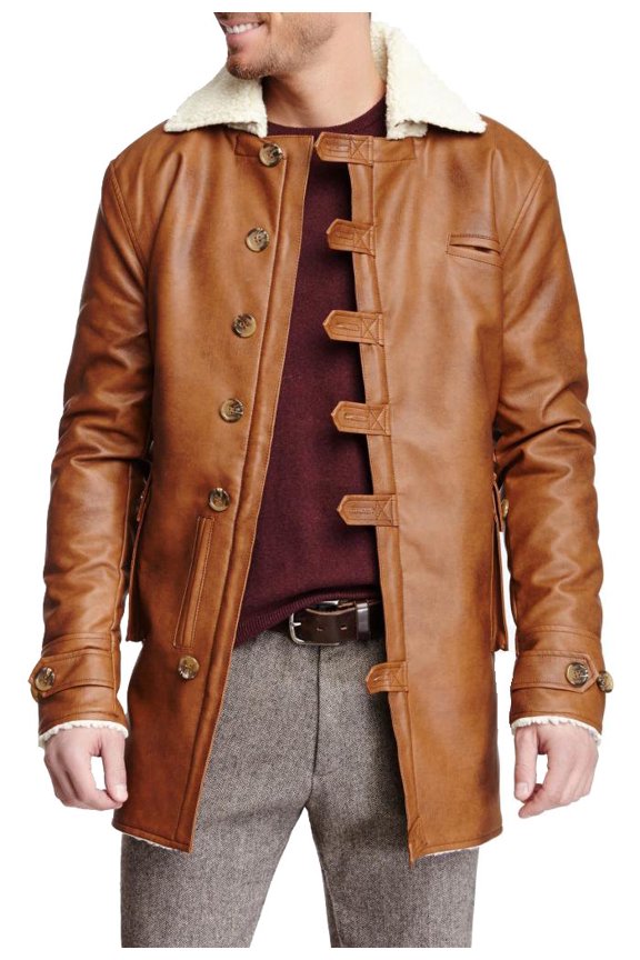 Seduka Men's Faux Leather Jacket w/Sherpa Lining-XL-Brown