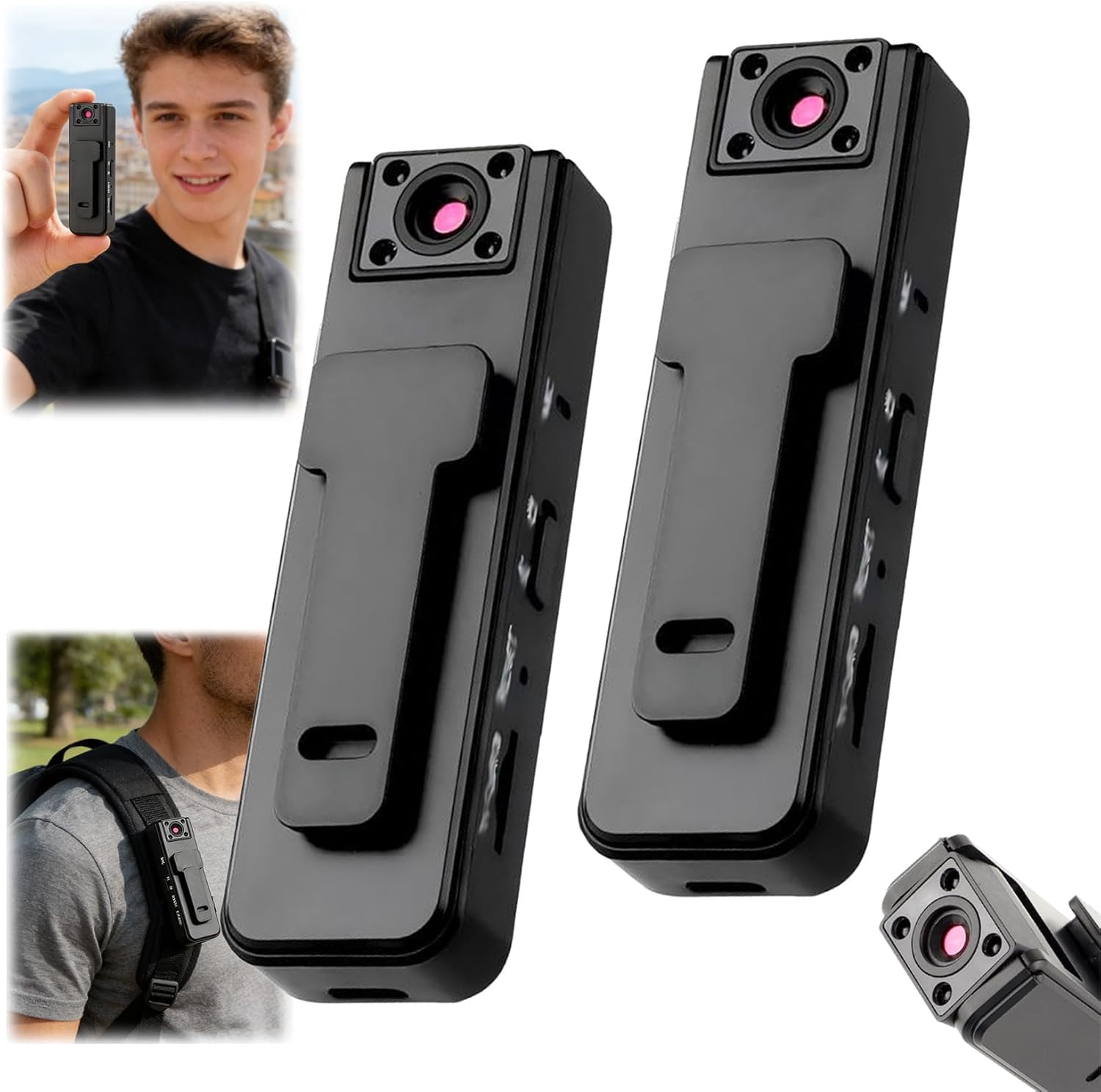 Ultra HD 2-in-1 Sports Video & Audio Recorder, 1080P Wearable Body Camera, 180° Freely Rotating Lens, with Wide Angle & 5H Record, for Cycling, Travel (2Pcs Without Card)