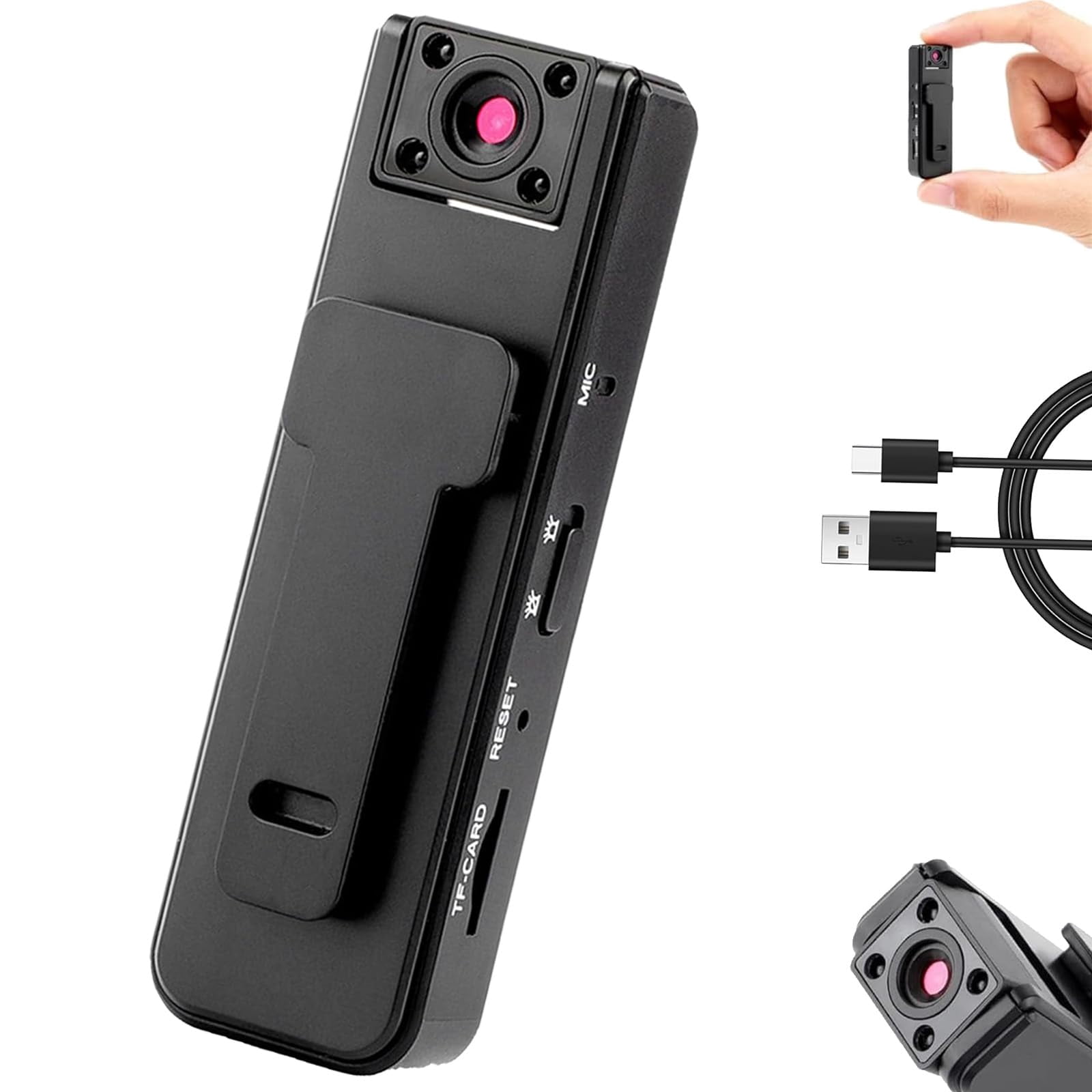 Ultra HD 2-in-1 Sports Video & Audio Recorder, Rechargeable Body Camera with 180° Rotatable Lens and Night Vison, Motion Stabilization for Travel, Cycling and Meeting