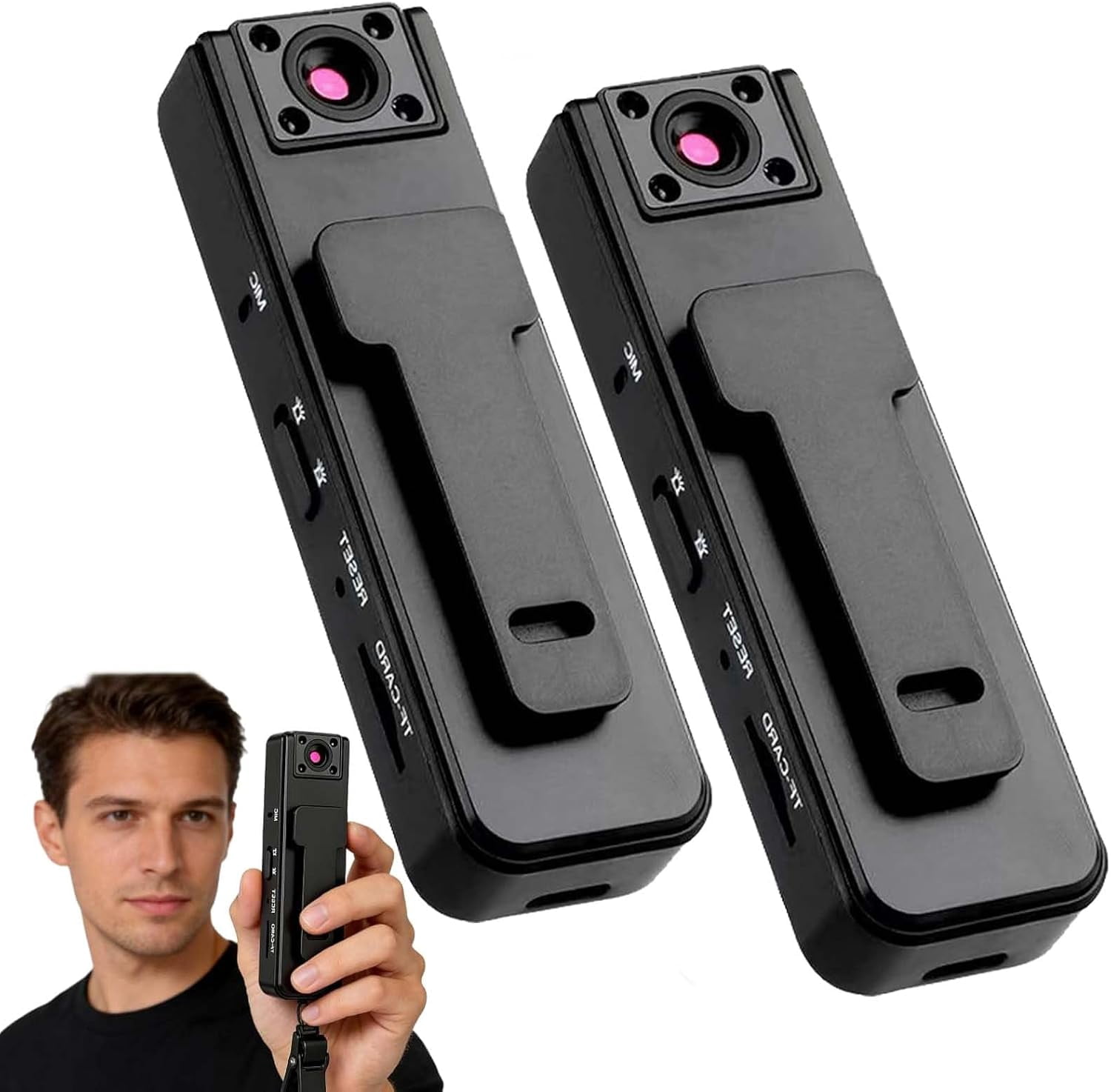 Ultra HD 2-in-1 Sports Video & Audio Recorder, Sports Action Camera, 1080P Wearable Body Camera, Night Vision, Wide Angle, Clip-On Recorder with 5h Record (Black,2PCS)