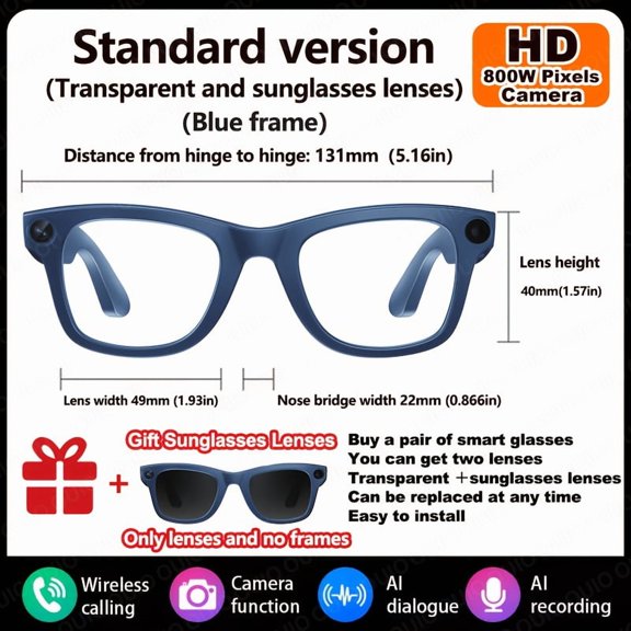 Ultra-HD AI Smart Glasses: 8MP, Real-Time Translation | Wireless Calls, Wi-Fi Transfer | Android Compatible | 3 Frame Colors, Sleek Premium Design