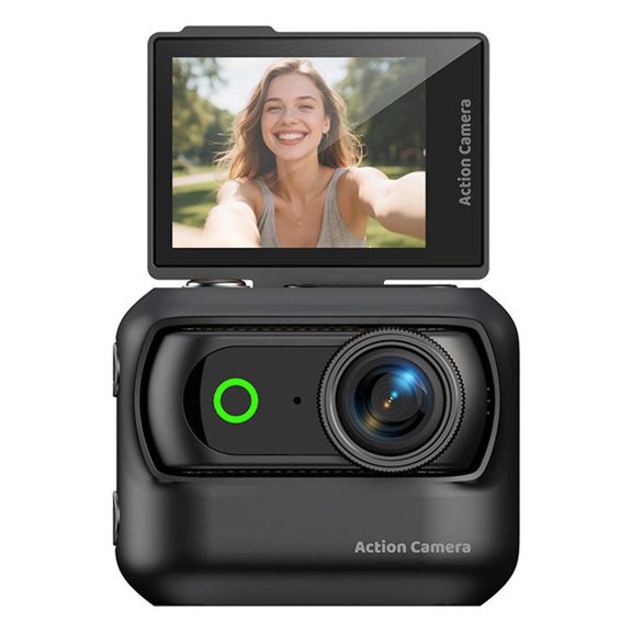 Ultra HD Action Camera with Flip Screen Recording VLOG-Ready Image Stabilization Wide-Angle Lens Cycling Camera Black