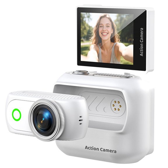 Ultra HD Action Camera with Flip Screen Recording VLOG-Ready Image Stabilization Wide-Angle Lens Cycling Camera White