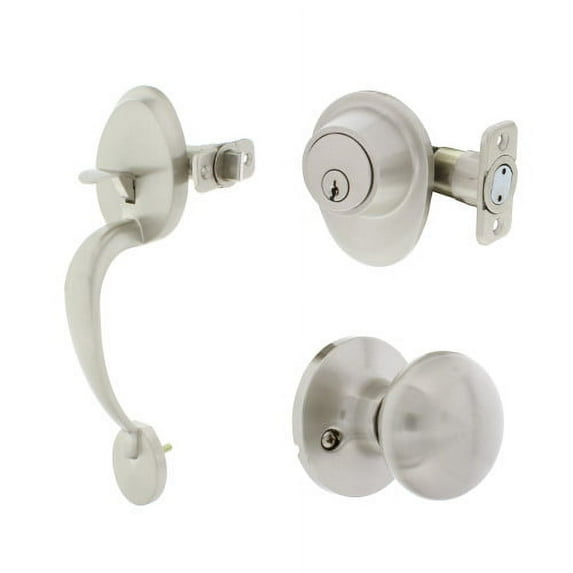 Ultra Hardware Sturbridge Satin Nickel Door Handleset and Single Cylinder Deadbolt