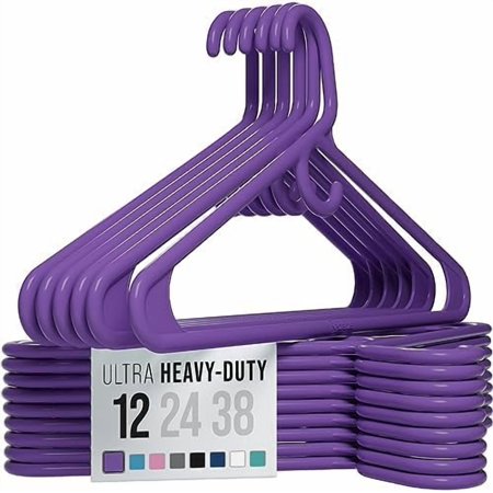 Ultra Heavy Duty Plastic Clothes Hangers - Purple - Durable Coat, Suit and Clothes Hanger. Perchas De Ropa (12 Pack - Purple)