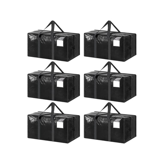 Ultra Heavy Large Moving Bag with Strong Zipper and Comfortable Handle, Heavy-duty Clothing Storage Bag for Packing Travel Storage, 6-Pack Set, Black