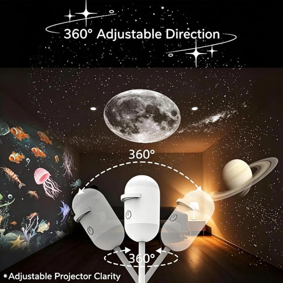 Ultra-High-Definition Car Projection – Star Night Light Projector, USB Starry Sky Lamp with 360° Gooseneck & Dimmer for Bedroom, Ceiling Decor (10 Projection Films)