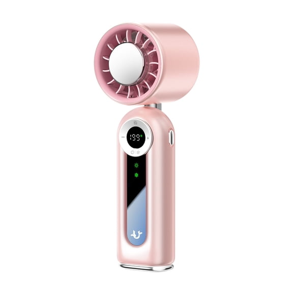 Ultra High Speed Cooling Handheld Fan, Rechargeable Personal Fan, LED Flashlight, Digital Display, 180° Rotatable Head, Portable Ice Fan with Makeup Mirror for Summer Outdoor Travel Office