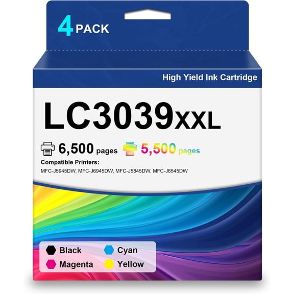 Ultra High Yield LC3039 LC3039XXL Ink Cartridges LC3039BK LC3039C LC3039M LC3039Y Ink 4-Pack Replacement for MFC-J5945DW MFC-J6945DW MFC-J5845DW MFC-J6545DW Printers Ink