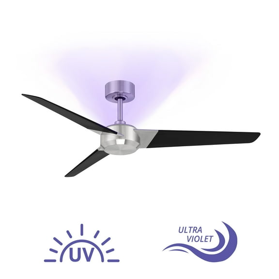 Ultra Indoor and Outdoor 3-Blade Smart Ceiling Fan 54in Brushed Nickel Matte Black UV-C LED Up-Light Kit and Remote Control