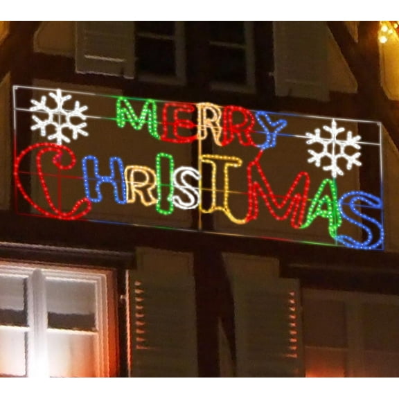 Ultra Large 90.5x41 Inch (7.5FT) Twinkle "Merry Christmas" Motif | 985 Super-Bright Multi-Color LEDs | 11 Flashing Modes & Timer | ETL 29V | Waterproof Outdoor/Indoor Home, Party, Wall Hanging