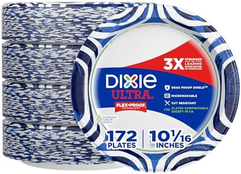 Ultra, Large Paper Plates, 10 Inch, 172 Count (4 packs of 43 plates), 3X Stronger*, Heavy Duty, Microwave-Safe, Soak-Proof, Cut Resistant, Disposable Plates For Heavy, Messy Meals