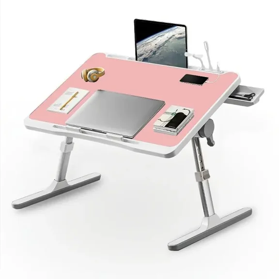Ultra Large Portable Laptop Bed Table - Multi functional tray holder with cup holder and drawer, USB, fan, and light - Perfect for eating, reading, and writing on beds, sofas, floors - Stable, duMade