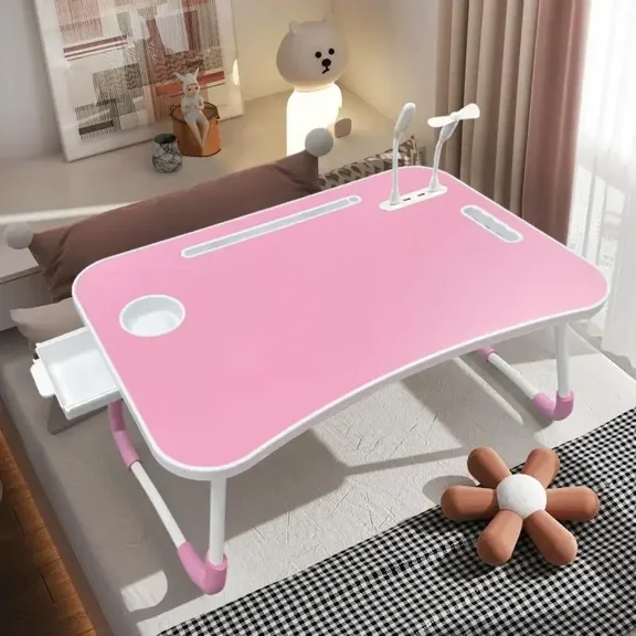 Ultra Large Portable Laptop Bed Table - Multi functional tray holder with cup holder and drawer, USB, fan, and light - Perfect for eating, reading, and writing on beds, sofas, floors - Stable, duMade