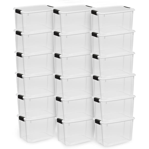 Ultra Latching Box, Storage Bins with Lids, Clear Plastic, - Heavy-Duty Organizing Containers for Closet, Bathroom, and Office