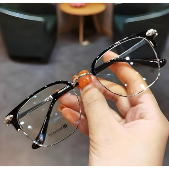 Ultra Light Anti Blue Presbyopic Glasses, Titanium Frame HD Reading Glasses with Spring Hinge, Unisex Anti Eyestrain/Glare/UV