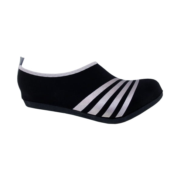 BambooMN Unisex Ultra Light Dynamic Flexible Active Water Sport Aqua Running Beach Shoes - Classic Black with Silver Stripes - Size Large