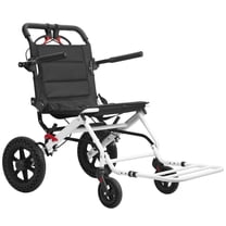 Ultra-Light Folding Transport Wheelchair 20" - Portable Wheelchair Only 14lbs with Telescopic Handle & 12" Rear Wheels, Supports 120kg for Adults & Seniors