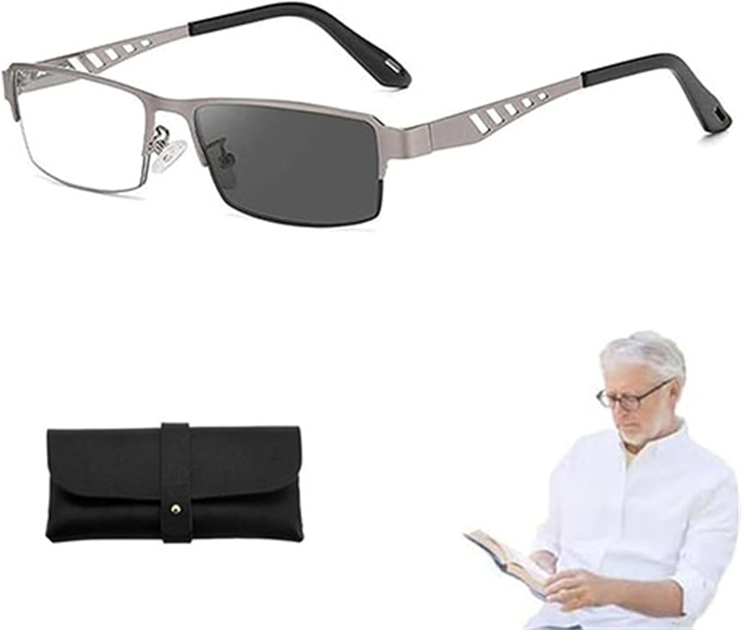 Ultra-Light Multi-Focal Photochromic Reading Glasses, Color-Changing Anti-Blue Light Glasses