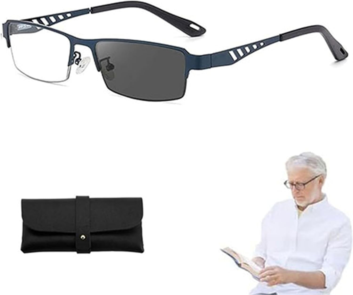 Ultra-Light Multi-Focal Photochromic Reading Glasses, Color-Changing Anti-Blue Light Glasses
