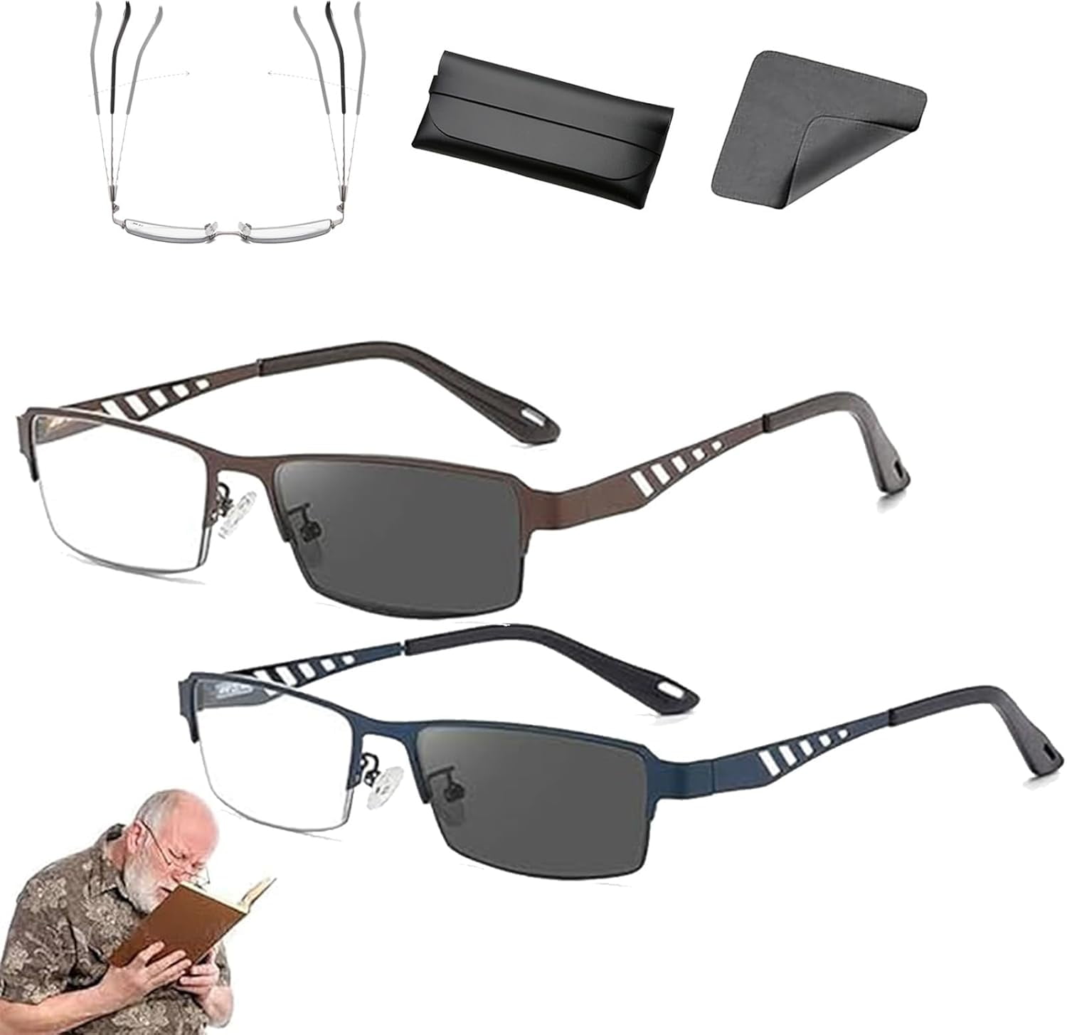Men's Photochromic Reading Glasses - Transition Metal Frame Magnifiers