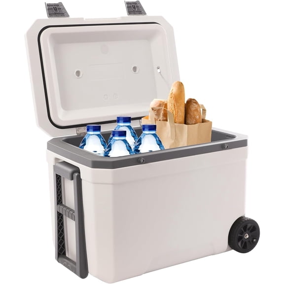 Ultra-Light Portable Wheeled Cooler Insulated Ice Chest, 45L/12Gal for Beach, Beverage, Camping, Beverage, Picnic, Fishing, Boat, Barbecue, Hard Cooler w/2 Wheels