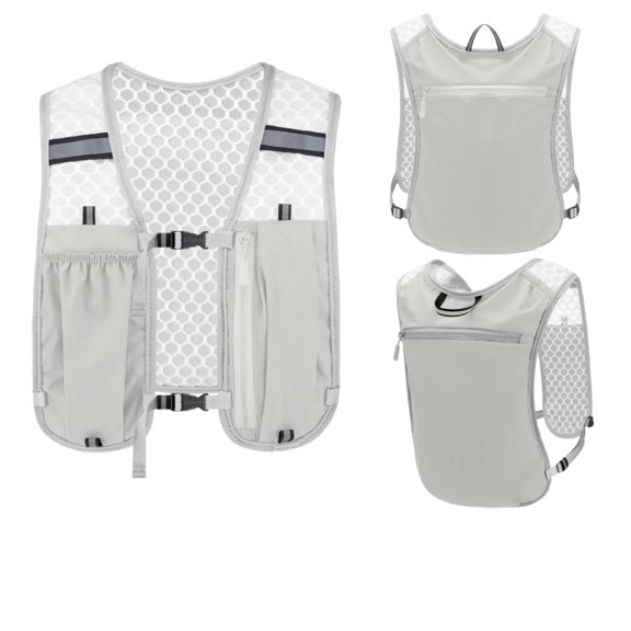 Ultra Light Reflective Running Hydration Vest, Adjustable Breathable Cycling Water Backpack with Multi Pockets, 1.5L Hydration Bladder Compatible Race Vest for Marathon Running, Hiking, Cycling