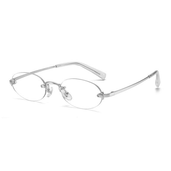 Ultra Light Rimless Oval Eyeglasses, Titanium Frame, Anti Blue Light Fashion Eyewear for Daily & Office