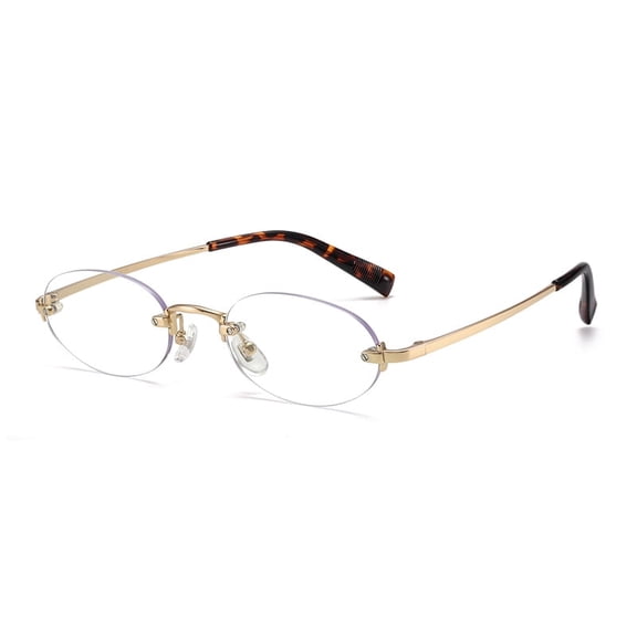 Ultra Light Rimless Oval Eyeglasses, Titanium Frame, Anti Blue Light Fashion Eyewear for Daily & Office