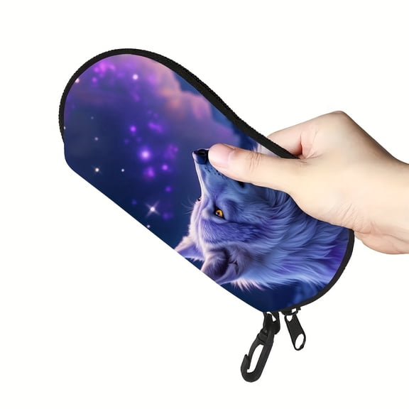 Ultra-Light Starry Wolf Charm Zipper Glasses Storage Case - Fashionable Chloroprene Rubber Portable Protection, Durable, Fits All Types of Glasses, Modern Design for Men & Women,