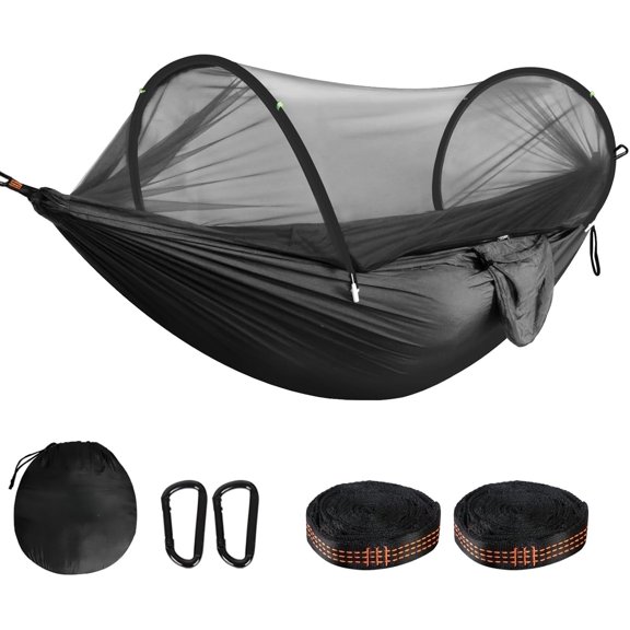 Ultra-Light Travel Camping Hammock Pop-up Net Hammock 660lbs Load Capacity,Breathable,Quick-Drying Parachute Nylon 2 Carabiners,2 Tree Slings Included for Outdoor Backpacking Hiking
