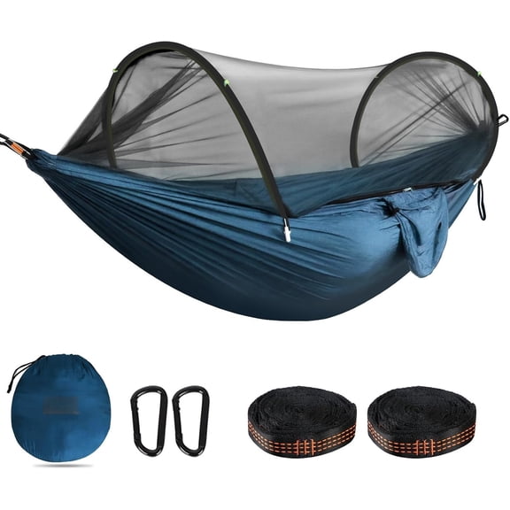 Ultra-Light Travel Camping Hammock Pop-up Net Hammock 660lbs Load Capacity,Breathable,Quick-Drying Parachute Nylon 2 Carabiners,2 Tree Slings Included for Outdoor Backpacking Hiking