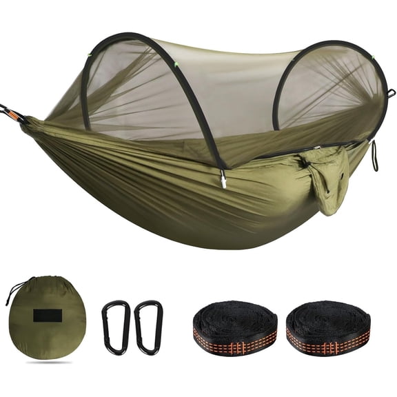 Ultra-Light Travel Camping Hammock Pop-up Net Hammock 660lbs Load Capacity,Breathable,Quick-Drying Parachute Nylon 2 Carabiners,2 Tree Slings Included for Outdoor Backpacking Hiking