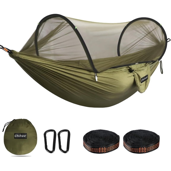 Ultra-Light Travel Camping Hammock Pop-up Net Hammock 660lbs Load Capacity,Breathable,Quick-Drying Parachute Nylon 2 Premium Carabiners,2 Tree Slings Included for Outdoor Backpacking Hiking