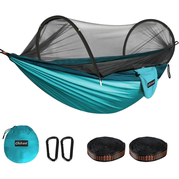 Ultra-Light Travel Camping Hammock Pop-up Net Hammock 660lbs Load Capacity,Breathable,Quick-Drying Parachute Nylon 2 Premium Carabiners,2 Tree Slings Included for Outdoor Backpacking Hiking