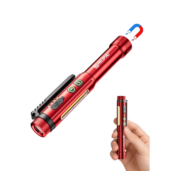 Magnetic Rechargeable Pen Light - 600 Lumen Dimmable EDC Flashlight, IPX4 Waterproof Work Light with Clip & COB LED for Mechanics, Nurses, Emergency