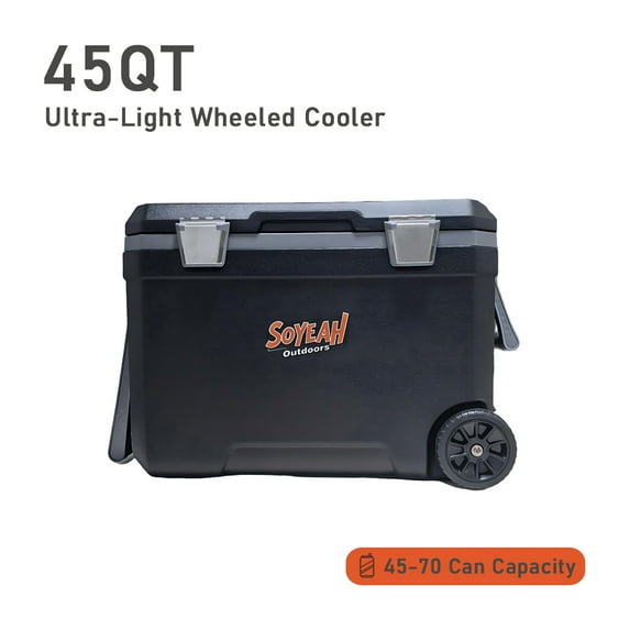 Ultra-Light Wheeled Cooler Series, 45-70QT Leakproof Insulated Hard Coolers with Grip Wheels & Secure Lock, Food-Grade for Family Trips, Camping & Large Outdoor Events