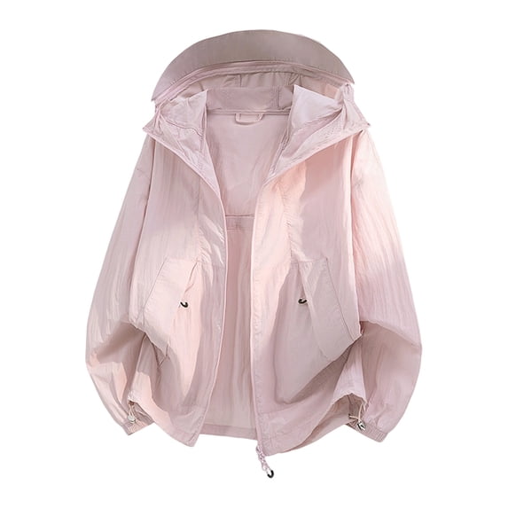 Ultra Light Workout Hooded Jacket for Men, UPF 50+ Full Zip Sun Protection Hoodie Athletic Jackets with Zipper Pockets and Detachable Hood for Hiking Gym Running Pink