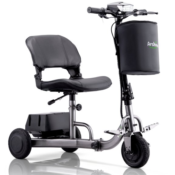 Upgrade Mobility Scooter Lightweight Foldable,All Terrain Mobility Scooters for Seniors & Adults,Arshin 300lbs Electric Wheelchair Strong Device for Travel,2 Batteries,Variable Speed(Gunmetal)