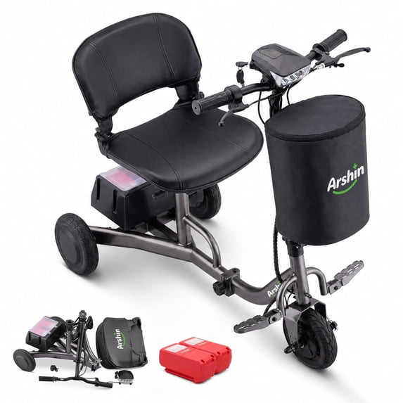 Ultra-Lightweight Foldable Mobility Scooters for Seniors & Adults,All Terrain Mobility Scooter with 300lbs,Electric Wheelchair Strong Device for Travel,2 Batteries,Variable Speed(Gunmetal)