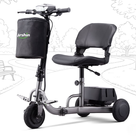 Ultra-Lightweight Foldable Mobility Scooters for Seniors & Adults,All Terrain Mobility Scooter with 300lbs,Sunderwell Electric Wheelchair Strong Device for Travel,2 Batteries,Variable Speed(Gunmetal)