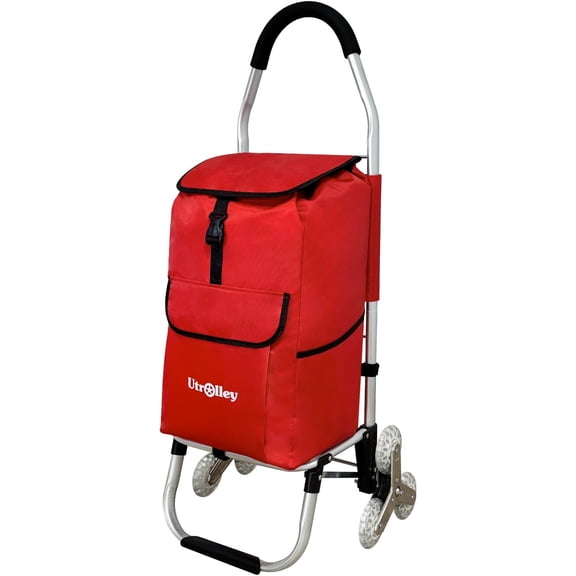 Ultra-Lightweight Foldable Stair-Climbing Red Shopping Cart - 42L Capacity, Six Rubber Wheels, Removable Insulated Bag Liner, Durable Aluminum Frame,Multi-Function Personal Hand Truck