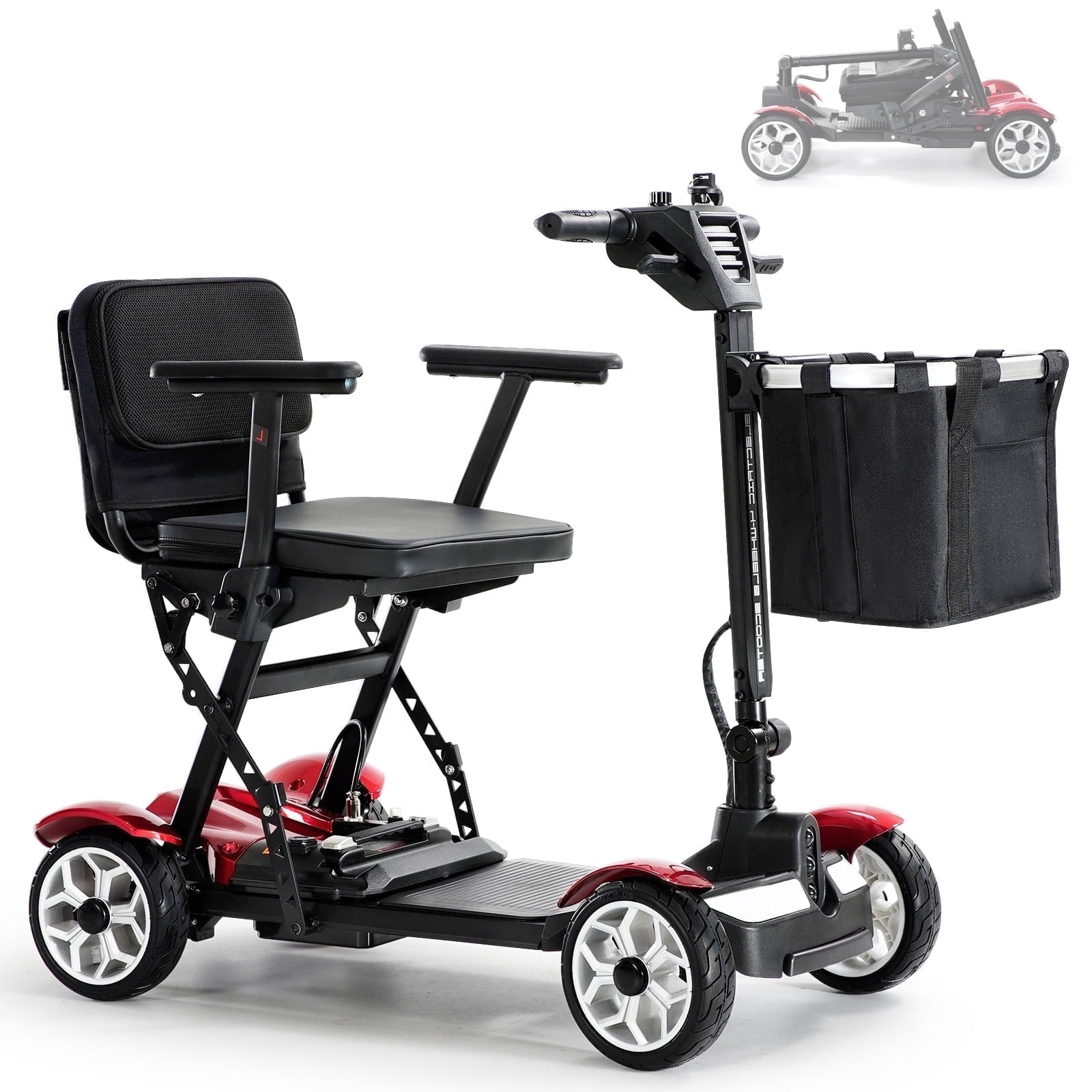 Electric Powered Mobility Scooter for Seniors & Adult, 4 Wheel Foldable Scooter 25 Miles Long Travel Range, Portable Ultra Lightweight Motorized Scooters