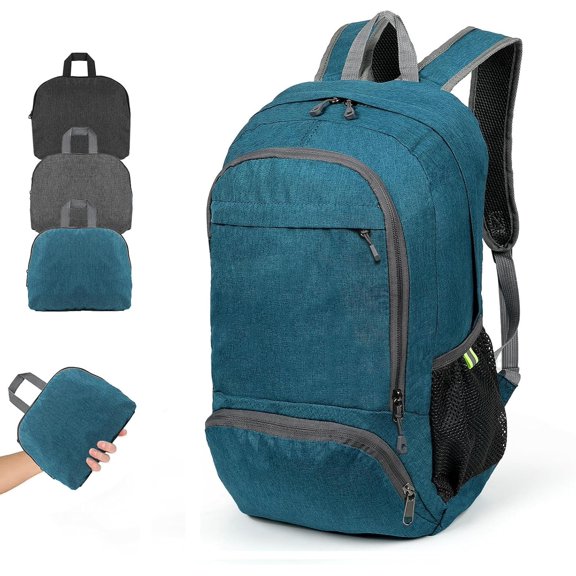 Ultra Lightweight Packable Backpack 25L - Foldable Hiking Daypack for Travel, Durable Camping Bag & Carry Essentials - Teal Blue