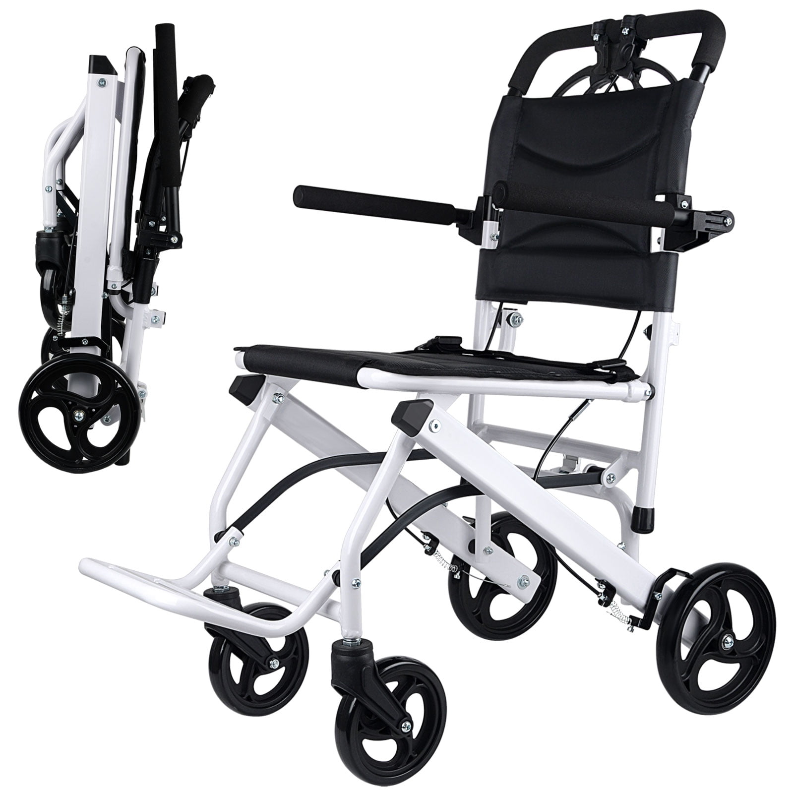 Ultra Lightweight Portable Transport Wheelchair Only Weight 16Lbs Support 180Lbs White