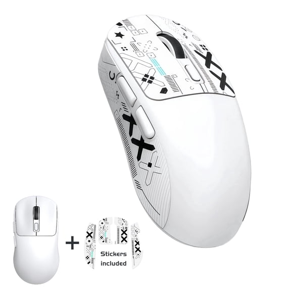 Ultra-Lightweight Wireless Gaming Mouse with Decorative Stickers, 59g Tri-Mode Rechargeable Mouse, 1000Hz Polling Rate, Ergonomic Design for Gaming, Work, Laptop & PC, White