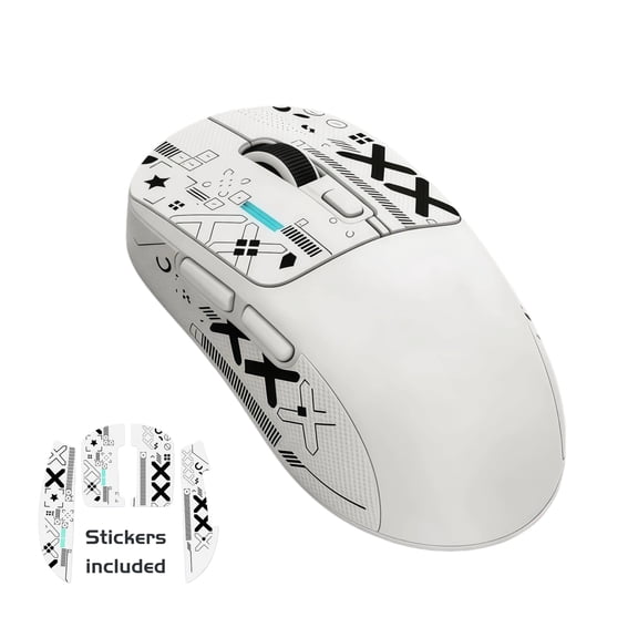 Ultra-Lightweight Wireless Gaming Mouse with Decorative Stickers, 59g Tri-Mode Rechargeable Mouse, 1000Hz Polling Rate, Ergonomic Design for Gaming, Work, Laptop & PC, White