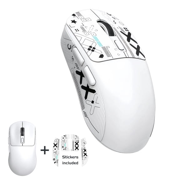 Ultra-Lightweight Wireless Gaming Mouse with Decorative Stickers, 59g Tri-Mode Rechargeable Mouse, 1000Hz Polling Rate, Ergonomic Design for Gaming, Work, Laptop & PC, White